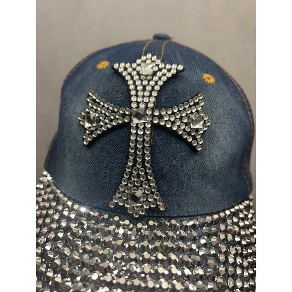 Madd Hatter Womens Cross Rhinestone Blings Hat Blue Adjustable - Picture 7 of 10